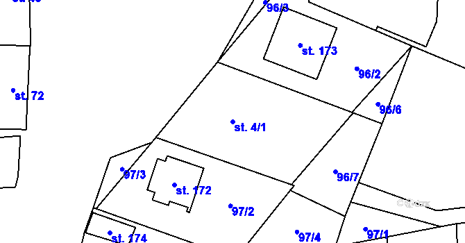 Parcela st. 4/1 v KÚ Hlinsko pod Hostýnem, Katastrální mapa