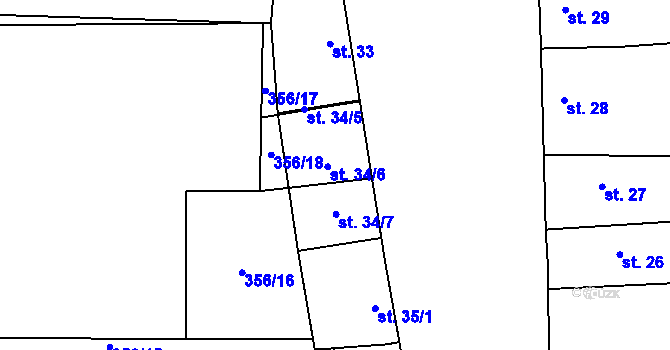 Parcela st. 34 v KÚ Hlinsko pod Hostýnem, Katastrální mapa