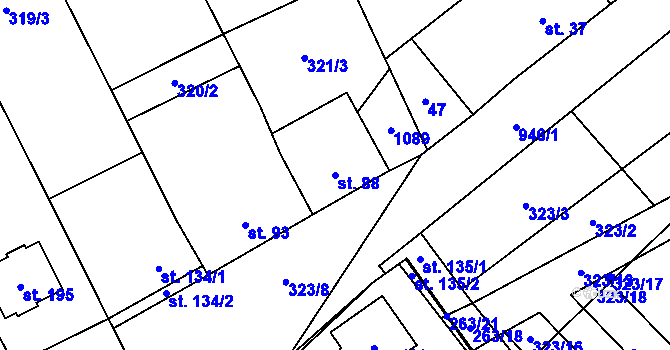 Parcela st. 88 v KÚ Hlinsko pod Hostýnem, Katastrální mapa