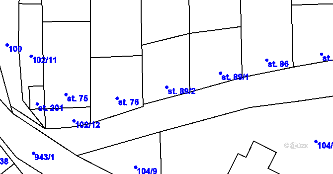 Parcela st. 89/2 v KÚ Hlinsko pod Hostýnem, Katastrální mapa