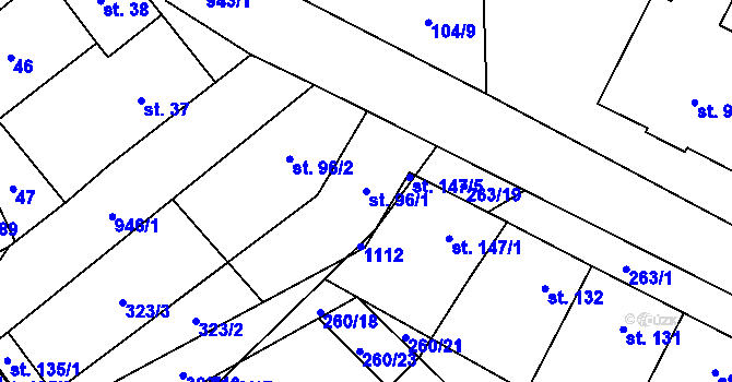 Parcela st. 96/1 v KÚ Hlinsko pod Hostýnem, Katastrální mapa