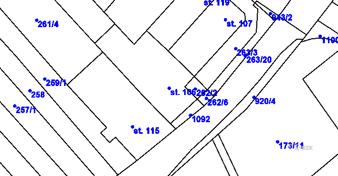 Parcela st. 106 v KÚ Hlinsko pod Hostýnem, Katastrální mapa