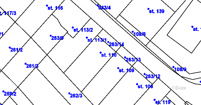 Parcela st. 110 v KÚ Hlinsko pod Hostýnem, Katastrální mapa