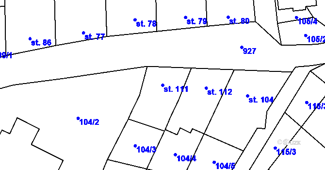 Parcela st. 111 v KÚ Hlinsko pod Hostýnem, Katastrální mapa