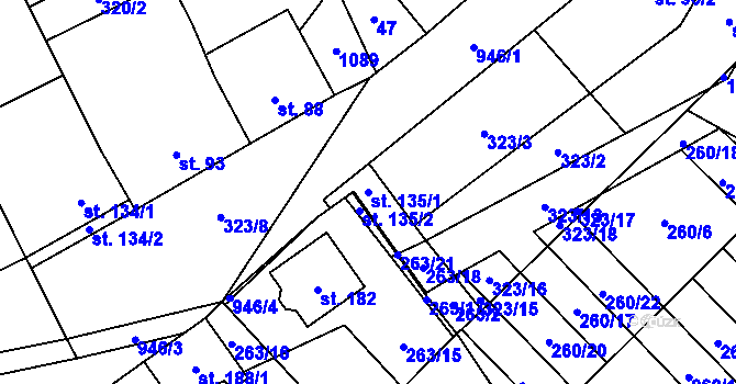 Parcela st. 135/1 v KÚ Hlinsko pod Hostýnem, Katastrální mapa