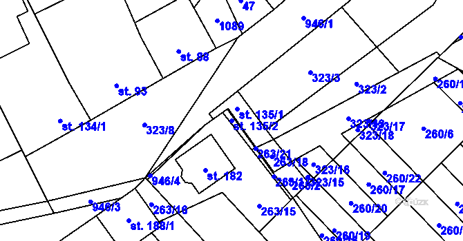 Parcela st. 135/2 v KÚ Hlinsko pod Hostýnem, Katastrální mapa