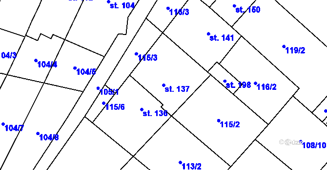 Parcela st. 137 v KÚ Hlinsko pod Hostýnem, Katastrální mapa