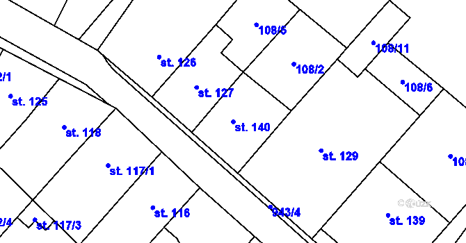Parcela st. 140 v KÚ Hlinsko pod Hostýnem, Katastrální mapa