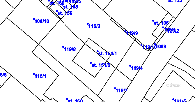 Parcela st. 151/1 v KÚ Hlinsko pod Hostýnem, Katastrální mapa