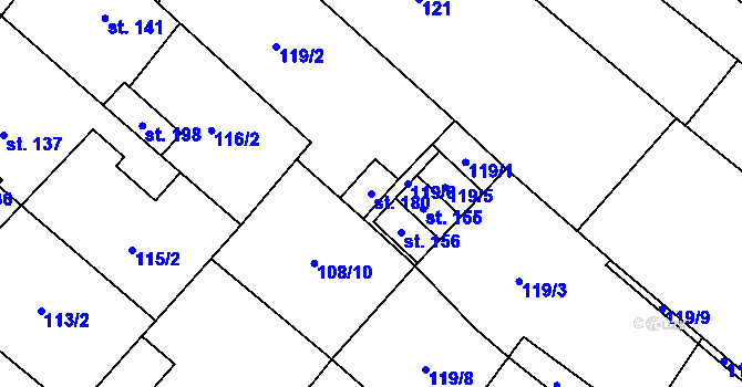 Parcela st. 180 v KÚ Hlinsko pod Hostýnem, Katastrální mapa