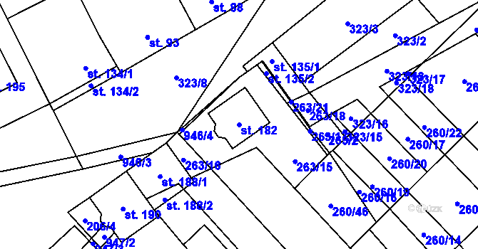 Parcela st. 182 v KÚ Hlinsko pod Hostýnem, Katastrální mapa