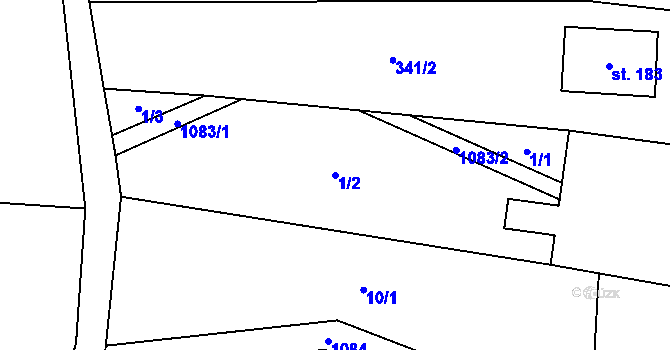 Parcela st. 1/2 v KÚ Hlinsko pod Hostýnem, Katastrální mapa