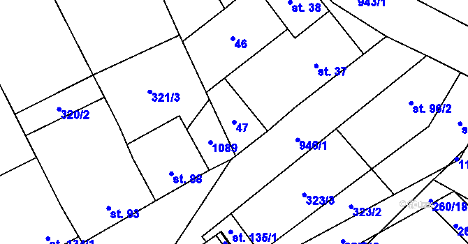 Parcela st. 47 v KÚ Hlinsko pod Hostýnem, Katastrální mapa