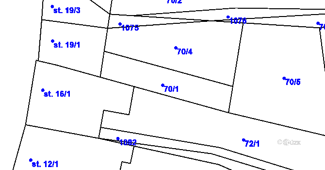 Parcela st. 70/1 v KÚ Hlinsko pod Hostýnem, Katastrální mapa