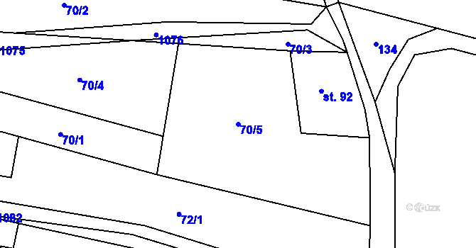 Parcela st. 70/5 v KÚ Hlinsko pod Hostýnem, Katastrální mapa