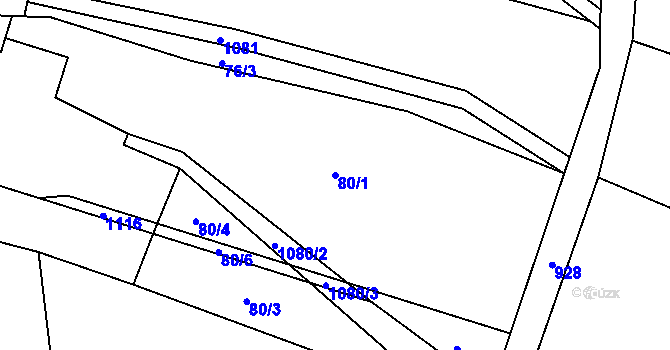 Parcela st. 80/1 v KÚ Hlinsko pod Hostýnem, Katastrální mapa