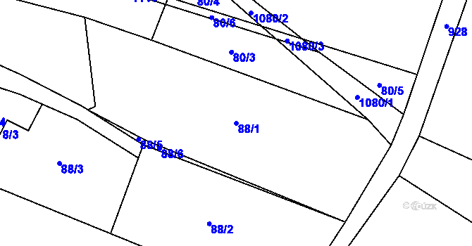 Parcela st. 88/1 v KÚ Hlinsko pod Hostýnem, Katastrální mapa