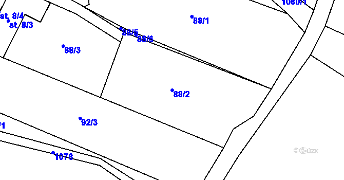 Parcela st. 88/2 v KÚ Hlinsko pod Hostýnem, Katastrální mapa
