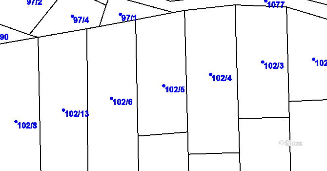 Parcela st. 102/5 v KÚ Hlinsko pod Hostýnem, Katastrální mapa