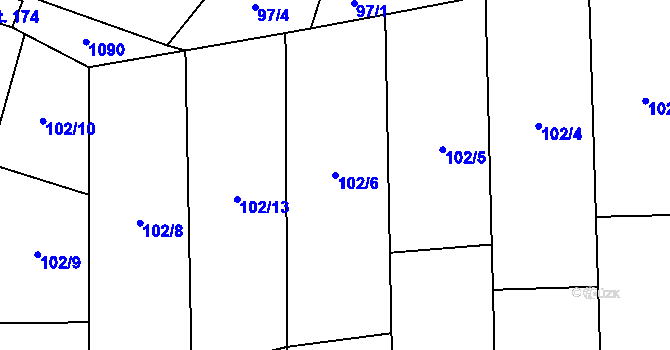 Parcela st. 102/6 v KÚ Hlinsko pod Hostýnem, Katastrální mapa