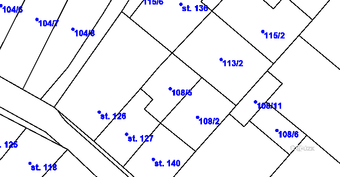 Parcela st. 108/5 v KÚ Hlinsko pod Hostýnem, Katastrální mapa