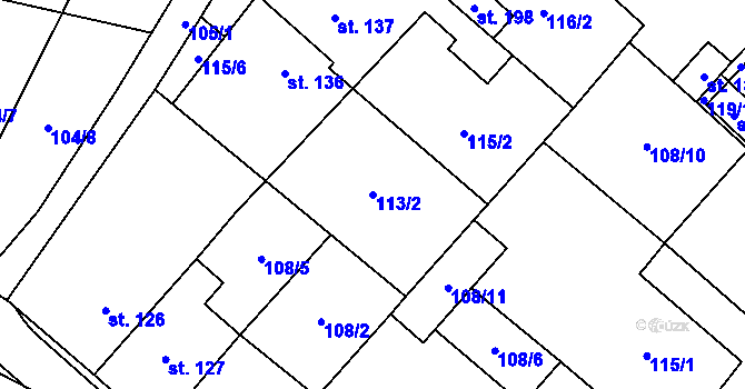 Parcela st. 113/2 v KÚ Hlinsko pod Hostýnem, Katastrální mapa