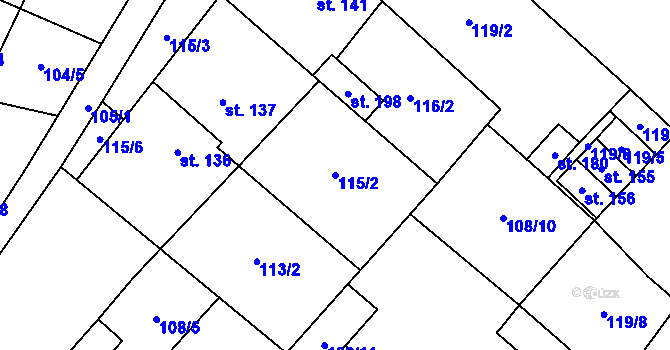 Parcela st. 115/2 v KÚ Hlinsko pod Hostýnem, Katastrální mapa