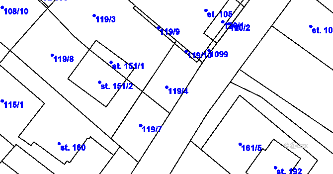 Parcela st. 119/4 v KÚ Hlinsko pod Hostýnem, Katastrální mapa