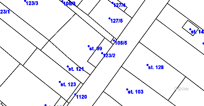 Parcela st. 123/2 v KÚ Hlinsko pod Hostýnem, Katastrální mapa