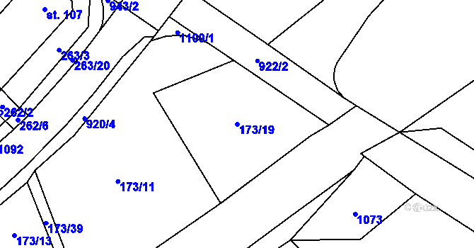 Parcela st. 173/19 v KÚ Hlinsko pod Hostýnem, Katastrální mapa