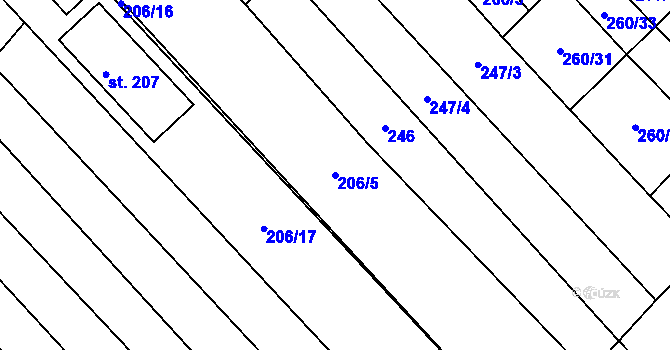 Parcela st. 206/5 v KÚ Hlinsko pod Hostýnem, Katastrální mapa