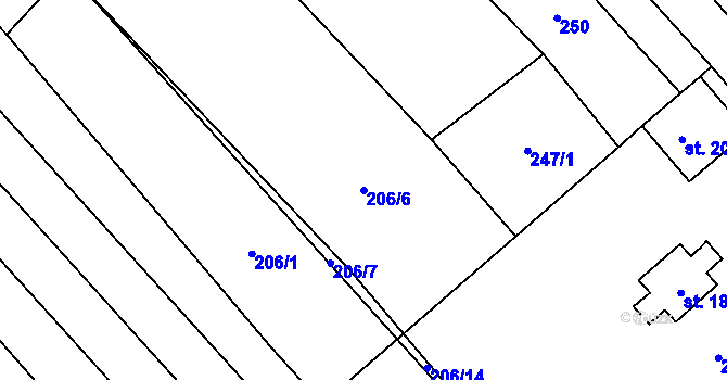 Parcela st. 206/6 v KÚ Hlinsko pod Hostýnem, Katastrální mapa