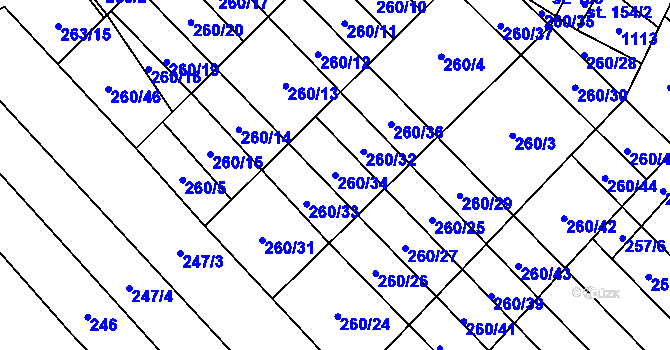 Parcela st. 260/34 v KÚ Hlinsko pod Hostýnem, Katastrální mapa