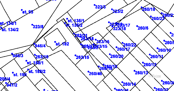 Parcela st. 263/2 v KÚ Hlinsko pod Hostýnem, Katastrální mapa