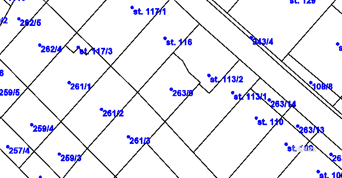 Parcela st. 263/9 v KÚ Hlinsko pod Hostýnem, Katastrální mapa