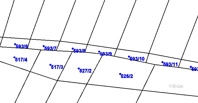 Parcela st. 593/9 v KÚ Hlinsko pod Hostýnem, Katastrální mapa