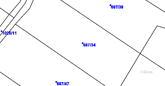 Parcela st. 687/34 v KÚ Hlinsko pod Hostýnem, Katastrální mapa