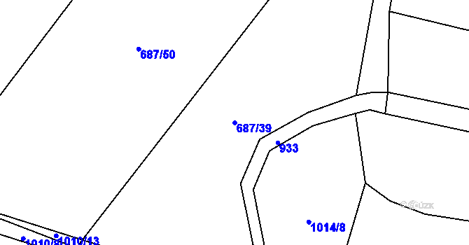 Parcela st. 687/39 v KÚ Hlinsko pod Hostýnem, Katastrální mapa