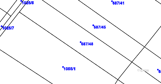 Parcela st. 687/48 v KÚ Hlinsko pod Hostýnem, Katastrální mapa