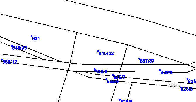 Parcela st. 845/32 v KÚ Hlinsko pod Hostýnem, Katastrální mapa