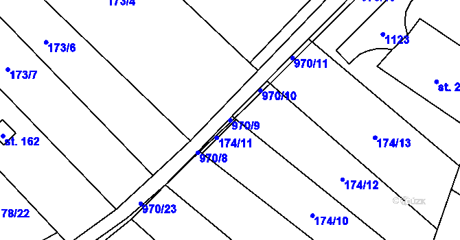 Parcela st. 970/9 v KÚ Hlinsko pod Hostýnem, Katastrální mapa