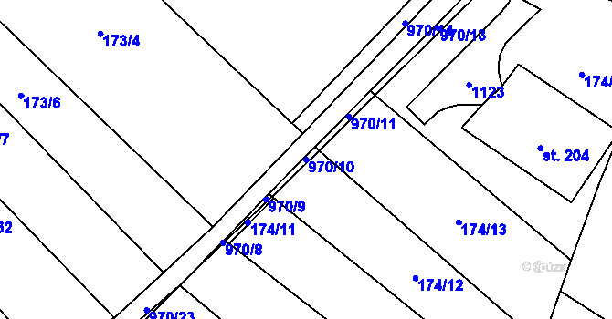 Parcela st. 970/10 v KÚ Hlinsko pod Hostýnem, Katastrální mapa