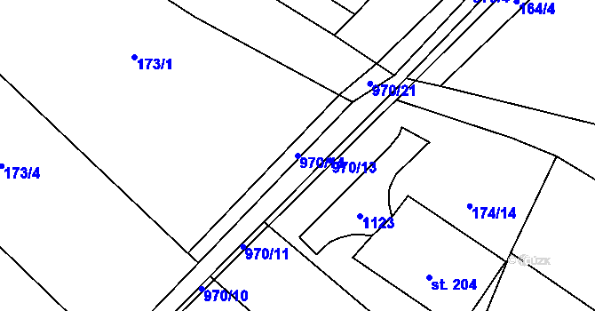 Parcela st. 970/14 v KÚ Hlinsko pod Hostýnem, Katastrální mapa