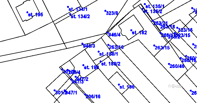Parcela st. 188/1 v KÚ Hlinsko pod Hostýnem, Katastrální mapa