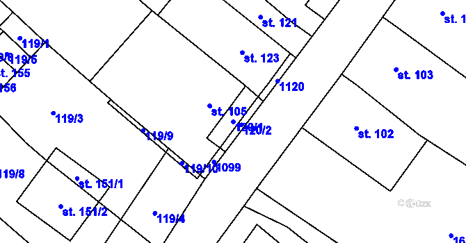 Parcela st. 120/1 v KÚ Hlinsko pod Hostýnem, Katastrální mapa