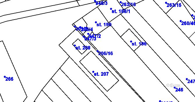 Parcela st. 206/16 v KÚ Hlinsko pod Hostýnem, Katastrální mapa