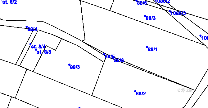 Parcela st. 88/5 v KÚ Hlinsko pod Hostýnem, Katastrální mapa