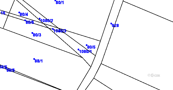 Parcela st. 80/5 v KÚ Hlinsko pod Hostýnem, Katastrální mapa