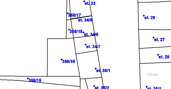 Parcela st. 34/7 v KÚ Hlinsko pod Hostýnem, Katastrální mapa