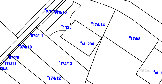 Parcela st. 204 v KÚ Hlinsko pod Hostýnem, Katastrální mapa